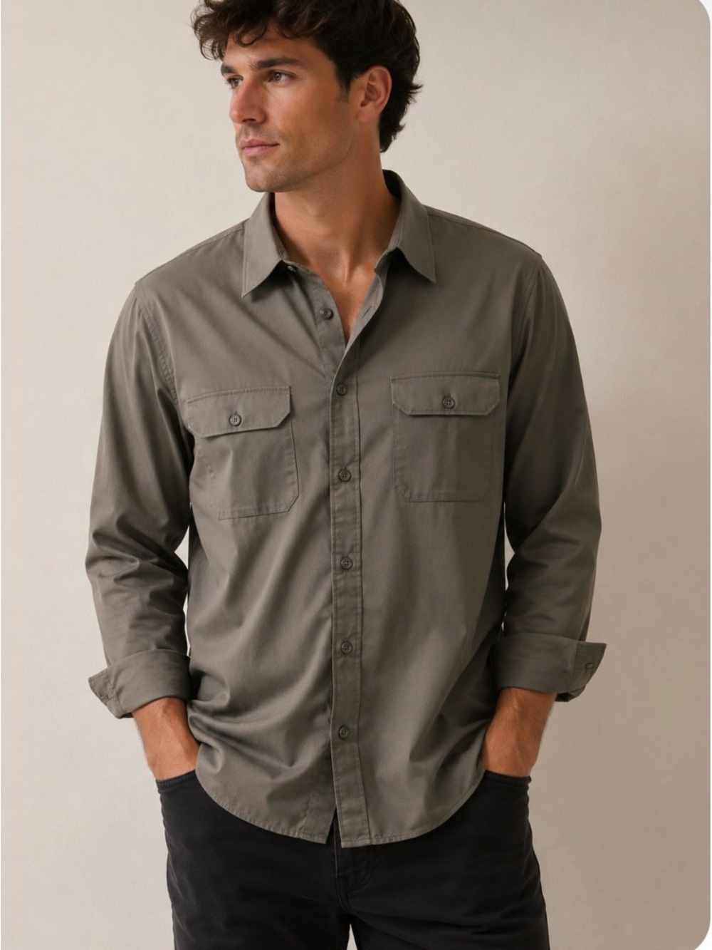 Banana Republic Men's Olive Button-Up Shirt, 17-17.5, XL